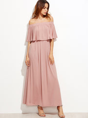 Pink Off The Shoulder Layered Ruffle Dress