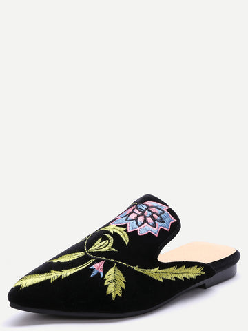 Floral Embroidered Velvet Loafer Slippers - papaya-fashion