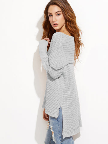 The Shoulder High Low Foldover Sweater