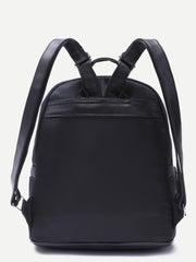 Black Double Zipper Front Nylon Backpack