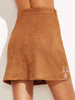 Camel Suede Embroidered A Line Skirt - papaya-fashion