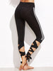 Black Striped Sideseam Crop Leggings With Lace Up Detail - papaya-fashion