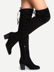 Black Suede Lace Up Over The Knee Boots