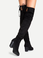 Black Suede Lace Up Over The Knee Boots