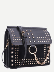 Black Studded Flap Crossbody Bag