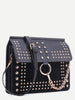 Black Studded Flap Crossbody Bag - papaya-fashion