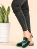 Dark Green Velvet Fur Lined Loafer Slippers - papaya-fashion