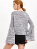 Grey Marled Knit Bell Sleeve Sweater - papaya-fashion