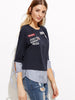 Navy Striped Trim Tie Sleeve T-shirt With Patch Detail - papaya-fashion