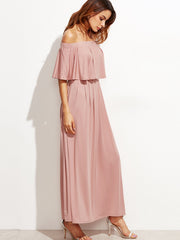 Pink Off The Shoulder Layered Ruffle Dress