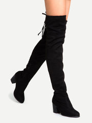 Black Suede Lace Up Over The Knee Boots