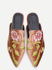 Floral Embroidered Velvet Loafer Slippers