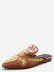Floral Embroidered Velvet Loafer Slippers